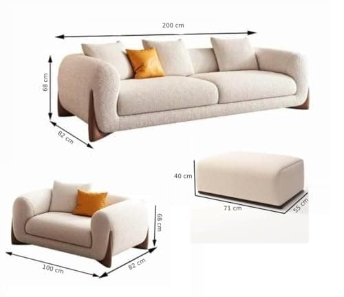 PREMIUM CART Upholstered 3 Seater Sofa Three Seater Sofa with Wooden Legs for Living Room Hotels & Offices (3+1+Puffy Boucle Beige) 2