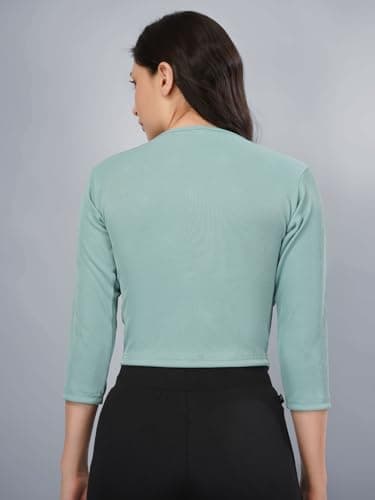 Plus Size Womens Tshirts Tops 3/4th Sleeve Crop Tops Slim Fit Gym Workout Top 2