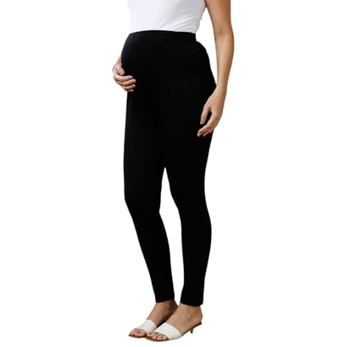 MomToBe Women's Cotton Maternity Classic High Rise Leggings/Pregnancy Bottoms for Pre and Post Pregnancy (Black, XX-Large)
