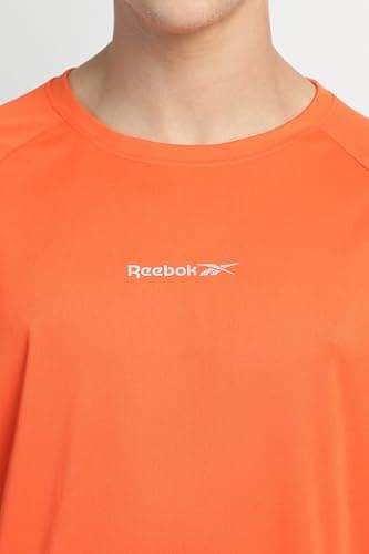 Reebok Men Polyester Regular Fit RE Flex Performance Tee|Training|Speedwick Interlock Knit|Crew Neck Solid T-Shirt,Orange,Medium 5