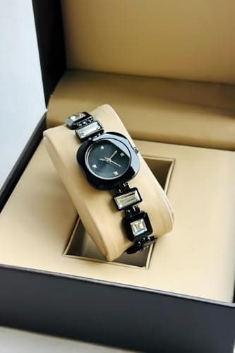 styledose Luxury Round Dial in Square case with Ston Studded brecelet Strap Quartz Analogue Wrist Watches for Women's & Girls&Miss&Ladies (Black) 5