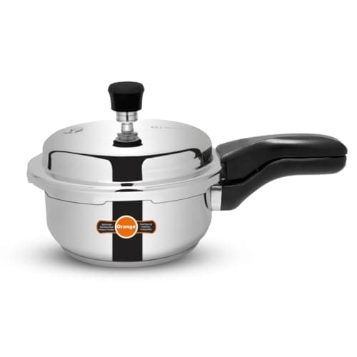 Orange Triply Stainless Steel Pressure Cooker 2L | Strong & Sturdy Handle | 2.5mm Heavy Bottom | Induction & Gas Compatible | Silver Finish | 5 Year Warranty