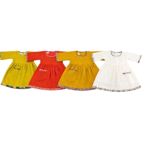 KOSHMOSH Pure Soft Cotton Frock for Baby Girl Pack of Four | 3/4 Bell Sleeves Dress with Single Pocket Stylish Knee Length Casual Dress for Girls with Astar/Lining-3-4 Years