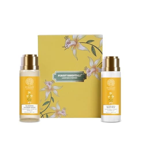 Forest Essentials Luxury Bath & Body Gift Set | Honey Vanilla Scented | Body Wash and Body Lotion