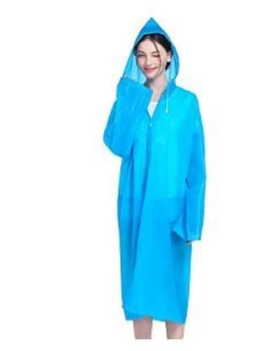 AUGEN By Visions India Men Women EVA Waterproof Transparent Rain Coat Hooded Outdoor Water Resistant Portable Raincoat Suit for Unisex EVA RainCoat (Blue, Free Size)