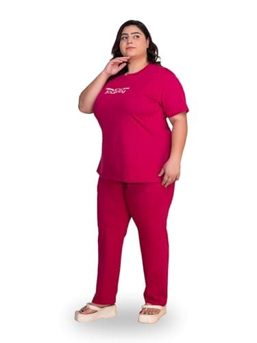 TITTLI Women Plus Size Pure Cotton Typography Printed Nightsuit Set | T-Shirt and Pyjama Nightwear | Soft Cotton Sleepwear with Pockets | Lounge Wear for Women | L to 8XL