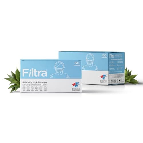 Filtra® 3-Ply Ear Loop Kids Mask | Ages 3-18 | Kids Mask | Children's Mask | Ladies Mask | High Filtration | New extra tough courier packing | Box of 50 Masks (Pink) 3