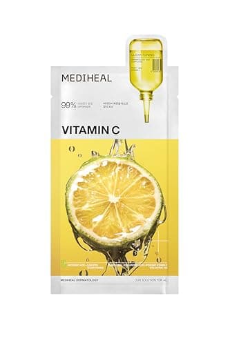MEDIHEAL Vitamin C Essential Mask (1 Sheet) Brightening Korean Sheet Mask with 99% Pure Vitamin C & 10 Vita Actives for Dark Spots, Uneven Skin Tone, Glow Boost, Hydrating Radiance Boosting K-Beauty F
