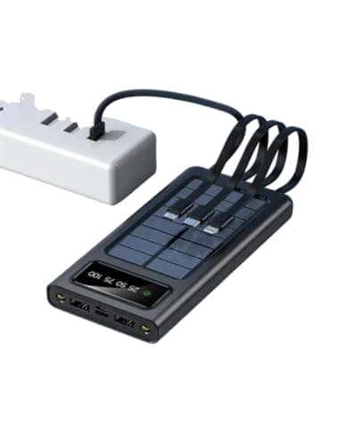 AMYTEL Power Spark 4WIRE 10,000mAh Solar Power Bank with LED Light, Type-C & Micro USB, Fast Charging Portable Charger – Black