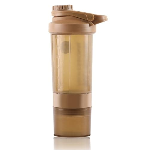Zyro Bolt Protein Shaker Bottle 600ml Leakproof Gym Shaker with 2 Storage Compartments BPA-Free Sipper Bottle for Protein Shakes,Pre-Workout Gym Bottle for Men & Women (Brown) 5
