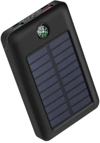 AMYTEL EcoGlow 9,800mAh Solar Power Bank with LED Light, Type-C & Micro USB, Fast Charging Portable Charger – Black