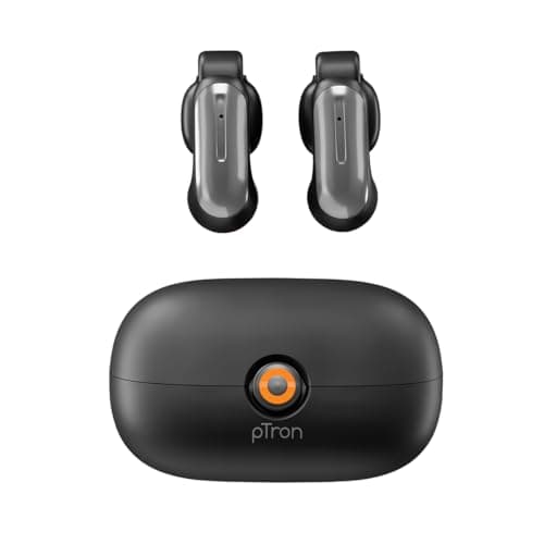 pTron Bassbuds Vortex Clips Wireless Open Ear Earbuds w/Chrome Finish, SafeBeats Tech, 50Hrs Playtime, Dual HD Mic w/AI-ENC, 10mm Driver, Pristine Sound, BTv5.4 Earclips, IPX5,Type C Charging(Black) 2
