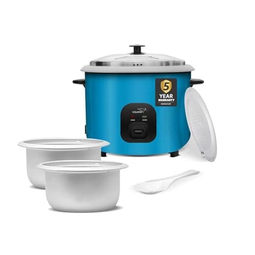 V-Guard VRC 2.8-Litre Electric Rice Cooker with 1000 W Power, 2 Pots, Spatula, Rice Separator | 5-Year Heating Plate & 2-Year Product Coverage by V-Guard | Automatic Cooking with Double-Layer Body & C