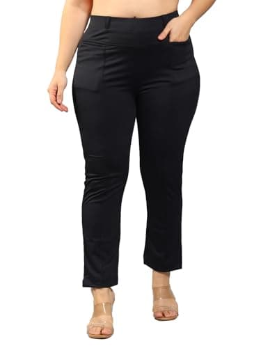 Plus Size Women Straight Fit Polycotton Blend Solid Trousers Black