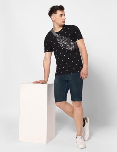 TRUE COLORS OF INDIA Men's Relax Fit Denim Shorts - Knee Length, Mid Rise, Stretchable Fabric, Dark Blue, Carbon Blue & Mid Blue (in, Numeric, 34, Regular, Standard, Dark Blue) 5