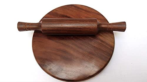 Antlantic Wood Store Kids Baby Miniature Handmade Wooden Sheesham Chakla Belan Set with Rolling Pin and Board Only for Kids Use (Brown) 2