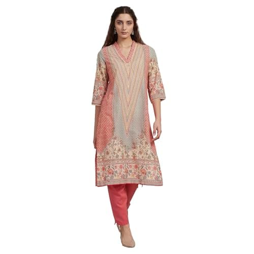 Biba Women Red Cotton Printed Straight Kurta_46