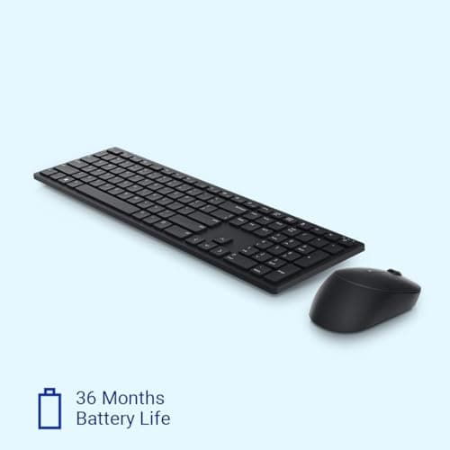 Dell KM5221W Pro Wireless Keyboard and Mouse, Plunger, QWERTY International English, Volume, Mute Hot Keys, 3 Buttons, 1600 dpi, 2.4 GHz, 3 Years - Advanced Exchange Warranty 5