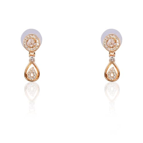 Nilu's Collection Stylish 18k Rose Gold Plated American Diamond Chain Pendent Necklace & Earrings Set for Women | Luxury AD Pendant Gift Set for Women (Premium Set 1) (Rose Gold) 4