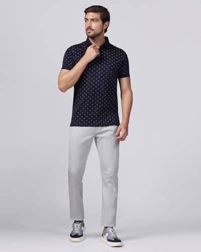 Blackberrys Men's Grey Cotton Blend Solid Slim Fit Casual Trousers 3