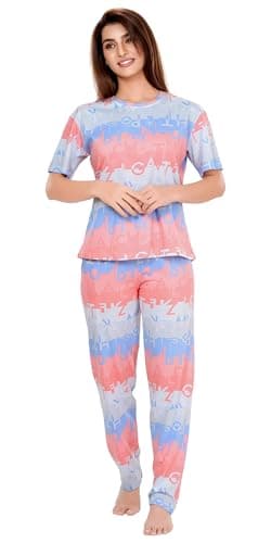 juliet Women’s Printed Nightwear Set – Short Sleeve T-Shirt & Pajama Pants | Trendy Lounge Wear Set R-CS-19727 L Peach
