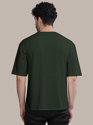 BULLMER Trendy Front Printed Oversized Round Neck T-Shirt for Men - Olive/Large 6