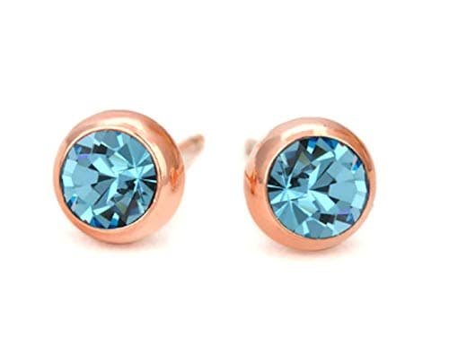 Nilu's Collection Daily Use, Light Weight Cubic Zircon Stud Earrings| Perfect for baby girls, office goers (Blue: Rose Gold)