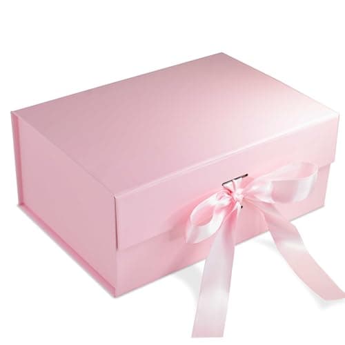 RBS® - Foldable Gift Box with Ribbon 23 x 16 x 10cm Gift Box for Packing (1 Pack) Multi-Purpose Gift Boxes for Presents Decorative Hamper Box Return Gift Boxes for Packaging (Pink - S)