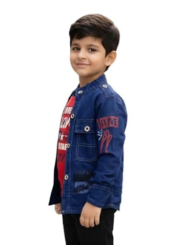 FASHION GRAB Boys Festive & Casual Denim Jacket with Printed T-Shirt Set 3