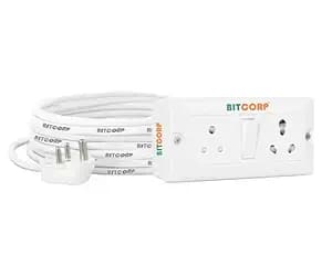 BITCORP 16A Power Extension Board with Switches with 2 Socket 1 Switch, 2500W, 1 Meter 1.5mm Electric Cord for Computer, Refrigerator, AC, TV, Home and Office Appliances