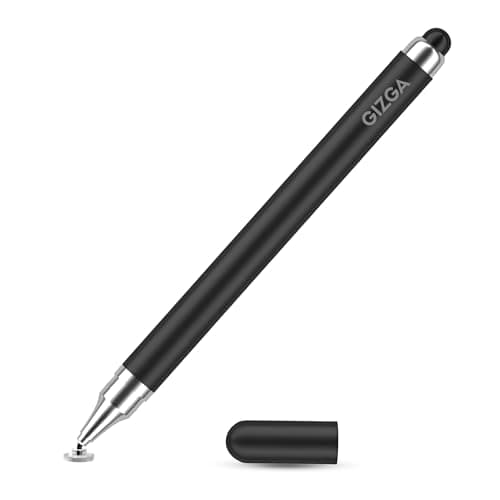 Gizga Essentials 2 in 1 Universal Stylus Pen for All Touchscreen Devices| Fine Point Disc Tip & Soft Rubber Tip Touch Pen for iPad/Pro/Air/mini, iPhone, iOS/Android, Tablets, Smartphones, (Black)