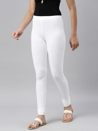 GO COLORS Soft Cotton Stretch Churidar for Women | Breathable, Mid Rise, Full Length, White 2