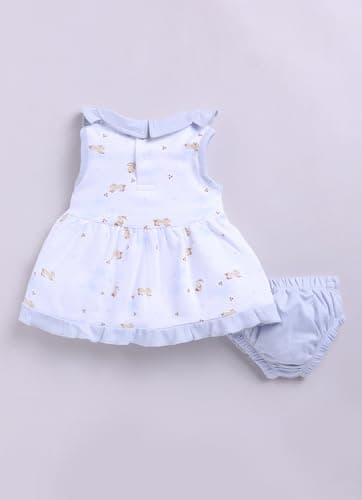 Smart Baby Cotton Frock Set for Baby Girl – Stylish Soft Dress Rabbit Print & Frill Collar | Pack of 1 (in, Age, 0 Months, 3 Months, Regular, Blue) 2