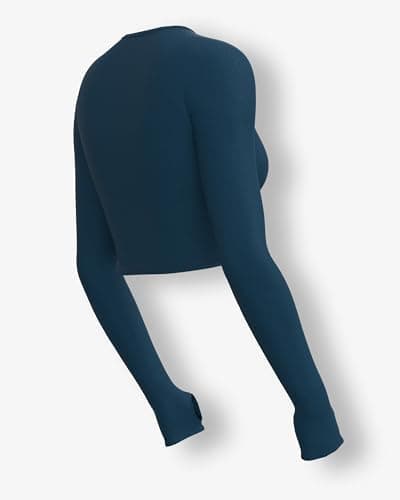 Sfytt Women's Activewear Crop Top, Long Sleeve with Thumbholes, Performance Gym Workout Top, Athletic Yoga Top, Navy Blue, X-Small 5