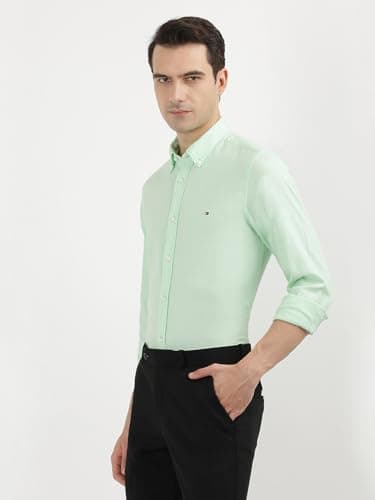 TOMMY HILFIGER Solid Slim Fit Cotton Shirt Mint 4
