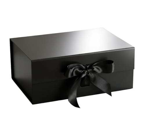 The Mood Twisters Gift Box (26 x 26 x 10 cm) Foldable Box with Ribbon | Gift Boxes for Packaging | Decorative Empty Box with Ribbon | Multipurpose Hardboard Occasion Gifting for Gift Hampers - Black