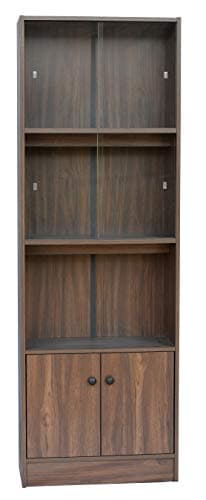 DeckUp Cove Engineered Wood Book Shelf and Display Unit Cabinet (Walnut, Matte Finish , 2 Doors) 4