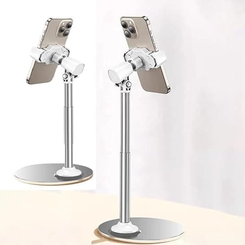 ADZOY Premium D01 White Long Overhead Aluminum Phone Stand - Adjustable Mobile Holder for Desk – Foldable, Anti-Slip Base, Multi-Angle Phone Stand for Video Calls, Online Classes & Watching Videos