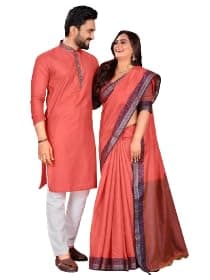 Couple Combo Set Saree and Kurta | Matching Combo for Couples | (Sree in free size)