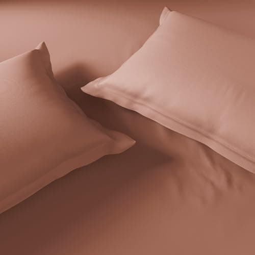 Spaces Everyday Essential 100% Cotton 170 TC Percale Solid Fitted Queen Sheet with 2 Pillow Covers|Super Soft, Safe for Skin & Breathable - 183 x 198Cm + 30Cm - Light Brown 4