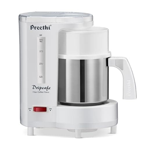 Preethi Dripcafe Coffee Maker| 450W Coffee Machine for Home | 500ml Capacity | Black (CM 208) (White)