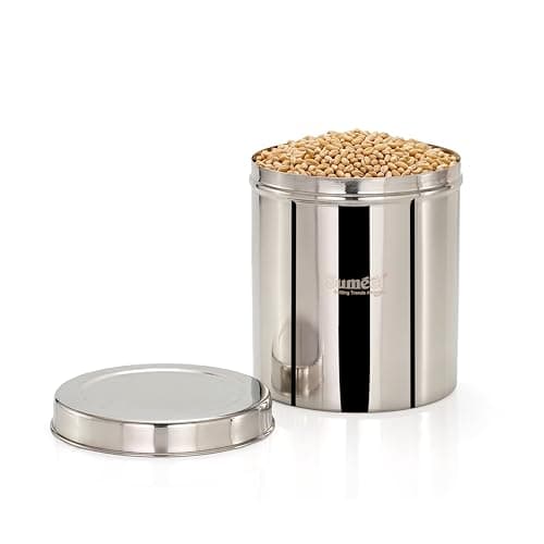 Sumeet Stainless Steel Large Dabba/Canisters/Vertical Storage Container for Kitchen, 20cm Dia - 6500ml - (5.7Kg to 6.3Kg Approx)