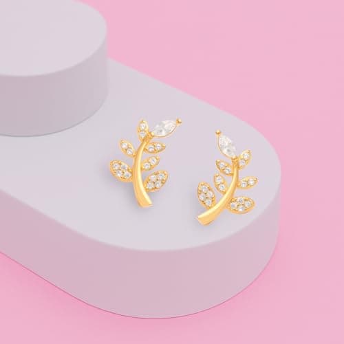 ZISTHI 925 Sterling Silver Gold Plated Leaf Grace Zircon Earrings, Elegant & Timeless Jewelry Gift for Girls and Women, Perfect for Birthdays, Anniversaries, and Special Occasions 2