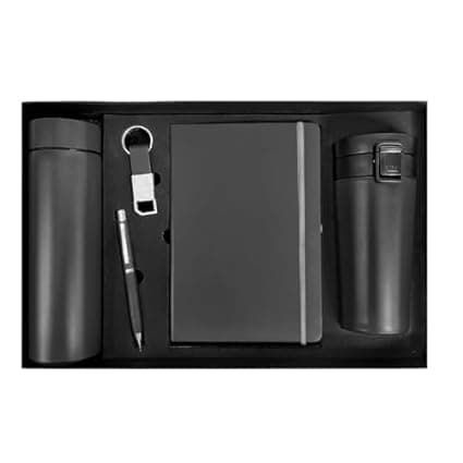5 in 1 Corporate Gift Set, Diary, Keychain, Coffee Mug, Metal Pen, Water Bottle, Black, Employee of the Month Gift