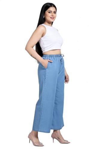 Shirpav Women's Denim Cotton Palazzo Pants, Light Blue | Regular Fit Palazzo Pant | Mid Rise | Size: S to 6XL (in, Alpha, 3XL) 3