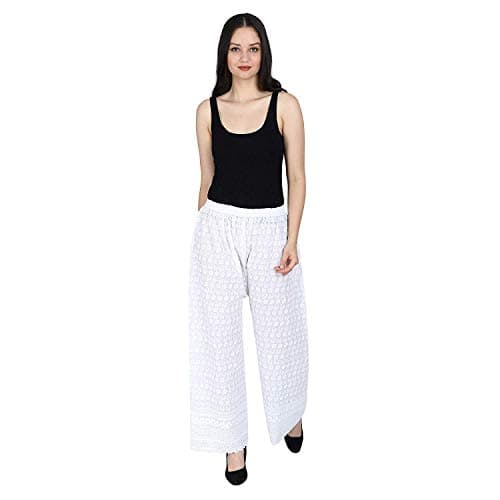 SriSaras Women's Premium Cotton Chicken Regular Fit High Rise Palazzo (Xl/2Xl, White) 5