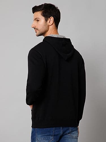 Cantabil Printed Black Full Sleeves Regular Fit Mens Casual Sweatshirt with Hoodie | Casual Winter Sweatshirts for Men | Mens Sweatshirts for Winter Wear (MSWS00122_Black_L) 4