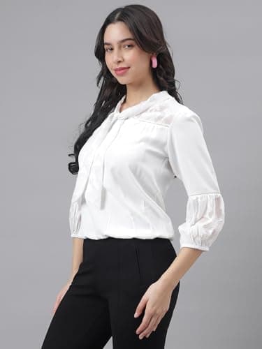 Latin Quarters Women White 3/4 Sleeves Casual Solid Top_XL 2