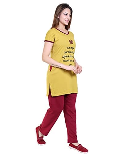 DG Divine Girl Printed Summer Night Suit Set | Pyjama Set Sleepwear Nightwear Nightdress Loungewear for Women's (Mustured, 8XL) 4
