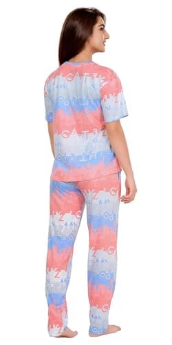 juliet Women’s Printed Nightwear Set – Short Sleeve T-Shirt & Pajama Pants | Trendy Lounge Wear Set R-CS-19727 L Peach 2